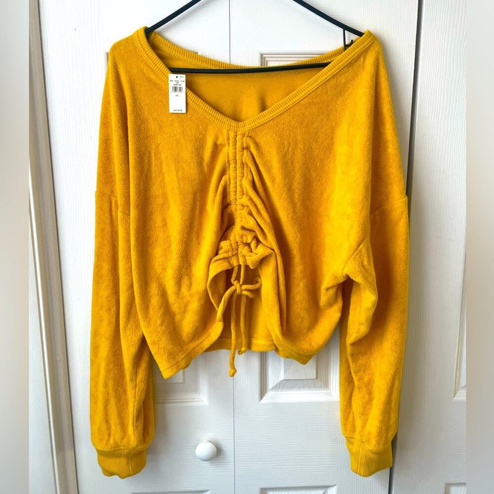 Aerie Soft yellow cropped adjustable sweater - LARGE NWT